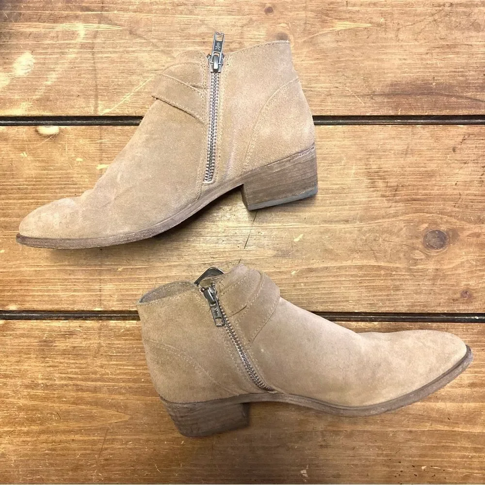 Frye Ray Western Booties Shootie Ankle Boots Size 6 Tan Leather Silver Buckles